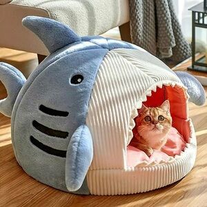 Shark Cat or Small Dog Bed Cute Pet Bed Blue Size Medium